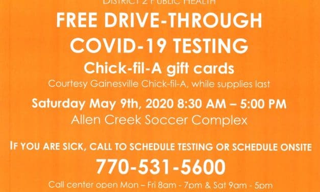 Drive-Through COVID-19 Testing In Gainesville Saturday, May 9th